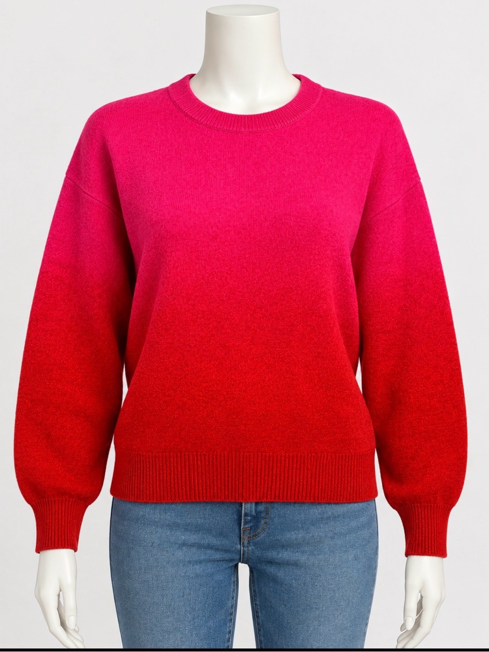 Women's Ombre Crewneck Sweater in Hot Pink and Red